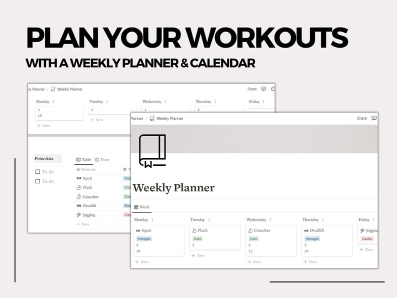 Notion Template Fitness Planner, Digital Fitness Planner, Notion