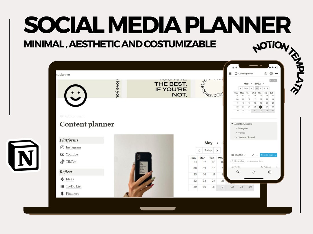 Content Planner Notion Template, Social Media Digital Planner Template ...