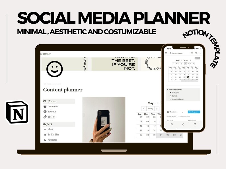Content Planner Notion Template, Social Media Digital Planner Template ...