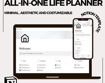 All-In-One Life Planner Notion Template: Daily, Weekly, Monthly, Digital Download, Personal Dashboard