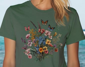 Floral Butterfly Comfort Colors T-Shirt: Vintage Garden Design