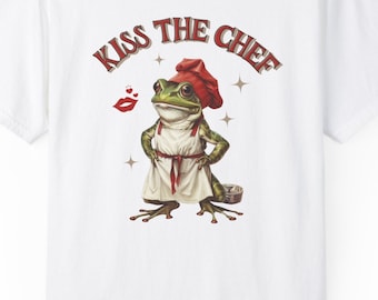 Camiseta estampada Kiss the Chef Frog - Camiseta de humor culinário