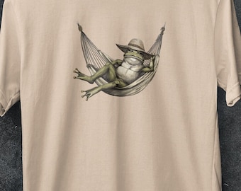 Funny Frog in Hammock Graphic T-shirt, Retro Toad Tee