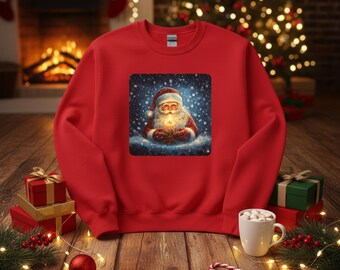 Wish Granting Santa Crewneck Sweatshirt , Christmas Shirt, Santa with make a wish candle, Holiday apparel, Santa Claus design