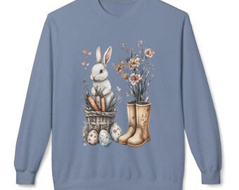 Easter Bunny Sweatshirt: Floral Rabbit, Rain Boots, Spring Crewneck