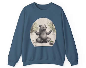 Zen Yoga Bear Sweatshirt,  Matcha Tea Lovers, green tee and yoga