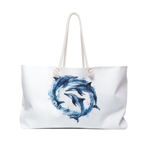 Dolphin Weekender Bag Nautical Graphic Art Beach Tote Marine Life Travel Bag Ocean Lovers Overnight Bag dolphins nautical decor