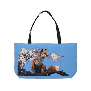 Fox in Cherry Blossom Tree Tote Bag, Weekend tote bag, foxes, kitsune, fox weddings, cherry blossoms, Japanese folklore, weekender tote