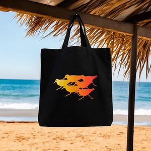 Strandläufer Tragetasche: Schwarz Canvas Küsten Dekor - Strand Vogel Kunst