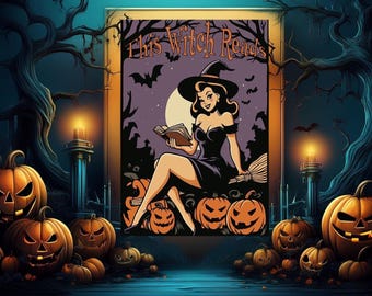 This Witch Reads Poster - Witchy Book Lover Art Print - Literary Witch Wall Decor - Bookworm Gift - Dark Academia Print - Bookish Art