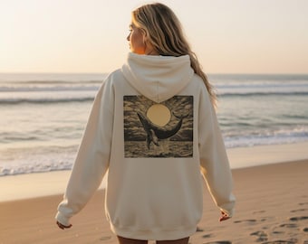 Vintage Whale Breaching Hoodie: Nature Lover's Back Design