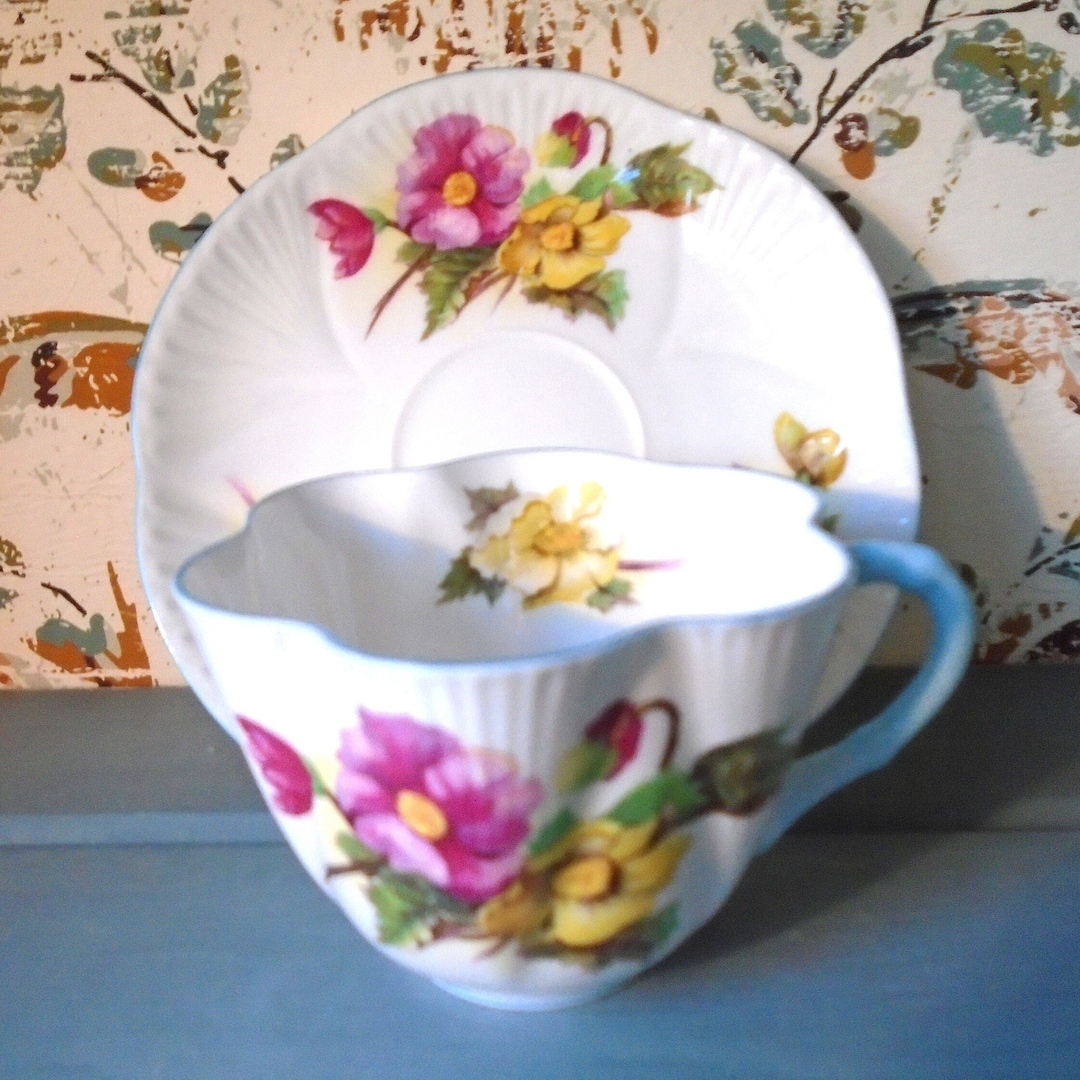 Shelley Fine Bone China Begonia Teacup and Saucer Etsy