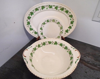 Royal Gadron Green Ivy Platter, Serving Bowl and Dessert Plate