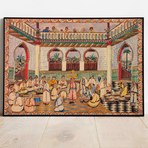 Vintage Representation of Moroccan Wedding Oil Painting | PRINTABLE Wall Art | Digital Download