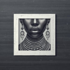 Printable African Woman Black Art, African Art , Black and White Art, Portrait Lady Square Art Print Digital Art, Instant Download