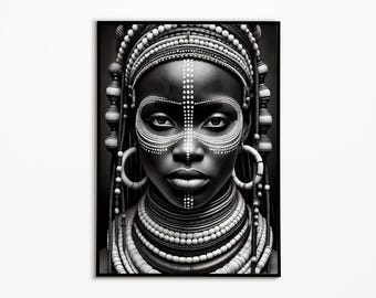 African Woman Portrait: Tribal Face Paint Art Print (Digital Download)