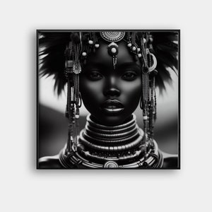 Black Woman Art, African Wall Art, Photography Artwork, Portrait Lady Square Art Print Digital Art, Digital Wall Art, Black and White Art