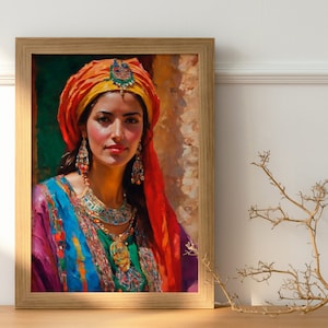 Portrait Moroccan Amazigh Berber Woman Oil Painting, Moroccan Wall Art, Moroccan Amazigh Decor Home, Downloadable Digital PRINTABLE