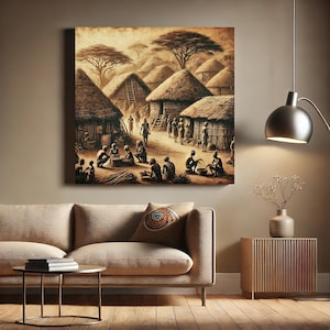 Afrikanisches Dorf Print: Sepia-Ton Tribal Art (Digitaler Download)