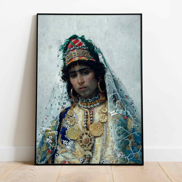 Vintage Berber Amazigh Woman in Traditional Dress portrait painting Downloadable Prints.