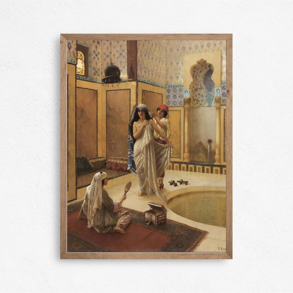 Arabic Women Bathing in the Harem Painting | Moroccan Wall Art | Eclectic Art Print Downloadable Digital PRINTABLE