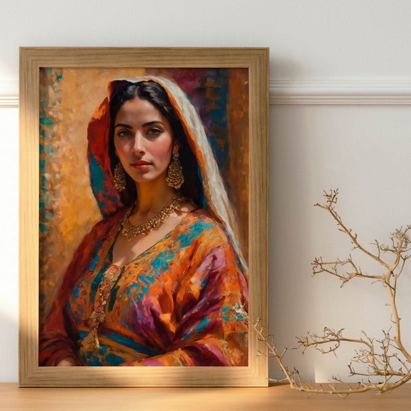 Portrait Amazigh Berber Woman Oil Painting, Moroccan Wall Art, Moroccan Amazigh Decor Home, Downloadable Digital Print