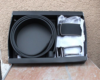 Men's Full Grain Leather Belt Gift Set with Two Buckles