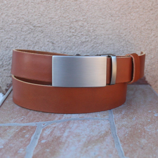 English Tan Ratchet Leather Belt - Automatic Buckle Belt - Men's Leather Belt - Men's Handmade Belt - Full Grain Leather