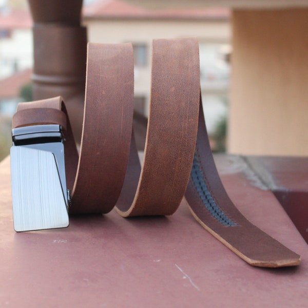 Men's Ratchet Belt - Automatic Buckle - Belt Without Holes - Comfort Click Belt - Italian Top Grain Leather in Frappe Colour