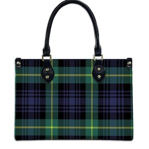 Blue & Green Plaid Handbag – Black Handles, Crossbody Bag Option, Trendy Plaid Tote, Everyday Shoulder Bag, Women’s Fashion Bag, Scottish imagem 1
