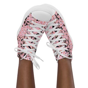 Women’s High Tops, Cherry Blossoms Black, Canvas Sneaker, Sporty, Gym, Stylish, Cheerful, Travel Comfort, Cruise, Durable, Unique, Japanese