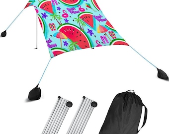 Watermelon Beach Canopy 10x10ft – UV Sun Shade Tent with Aluminum Poles, Outdoor Picnic Shelter for Beach & Camping