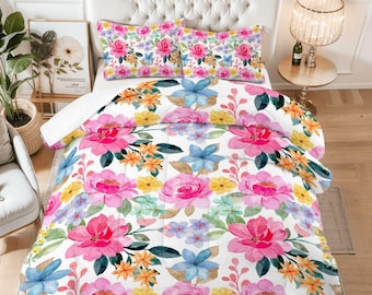 King Comforter Set with 2 Shams, Pretty Colorful Floral – Bright Vintage-Inspired Bedding, Soft Microfiber, Cozy and Stylish Bedroom Décor