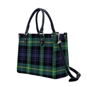Blue & Green Plaid Handbag – Black Handles, Crossbody Bag Option, Trendy Plaid Tote, Everyday Shoulder Bag, Women’s Fashion Bag, Scottish imagem 2