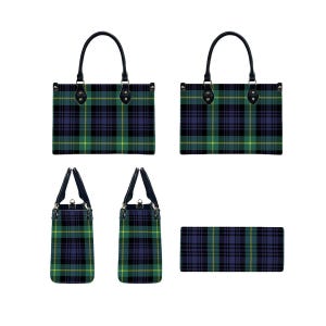 Blue & Green Plaid Handbag – Black Handles, Crossbody Bag Option, Trendy Plaid Tote, Everyday Shoulder Bag, Women’s Fashion Bag, Scottish imagem 4