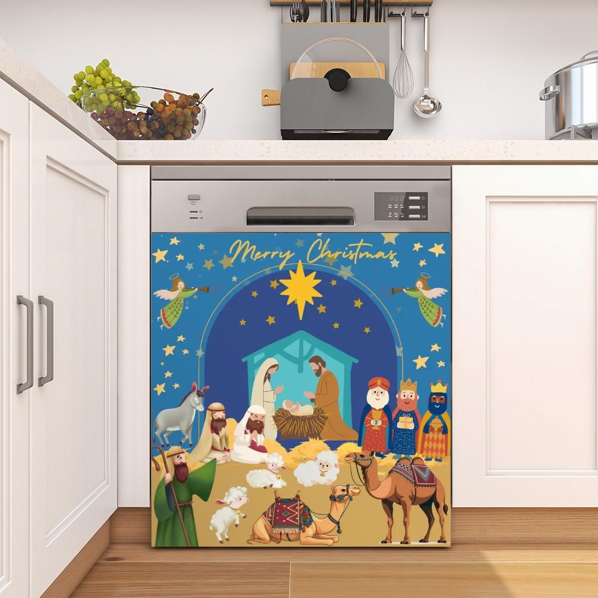 Christmas Santa Reindeer Snowman Dishwasher Magnet Cover – 23x26 Inch, PVC Magnetic Panel, Kitchen Appliance Decal - View #3