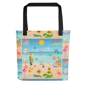 Tote Bag Florida Beach Bag, 15x15, Reusable Grocery, Travel, Laptop, Vacation, Colorful Sunshine State, Spring Break, Souvenir, Alligator