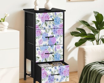 Hydrangea 4 Drawer Dresser | Elegant Faux Leather Storage Chest | Designer Bedroom Organizer | Modern Fabric Drawer Cabinet | Made in USA