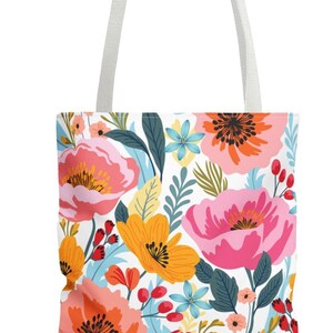 Stoffbeutel Blumen | Sommer Strandtasche, wiederverwendbare Einkaufstasche, Geschenk für Mama, umweltfreundliche Einkaufstasche, Muttertagsgeschenk, bunt geblümte Tasche
