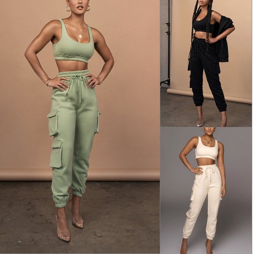 Womens Ladies 2 Piece Crop Top and Cargo Joggers Co-ord Set - Etsy