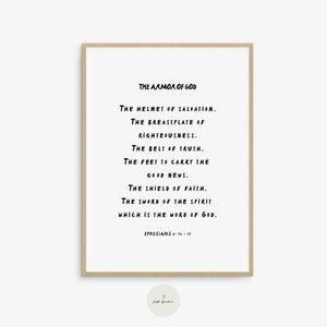 Ephesians 6, The Armor of God, Prayer, Christian Wall Decor, Armor of God Wall Art, Christian Living Quotes, Prayer for Kids Wall Art,