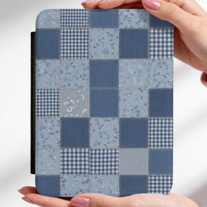 Faux Patchwork Denim Blue Quilt Kindle Case | Protective E-Reader 7" Colorsoft Paperwhite Cover