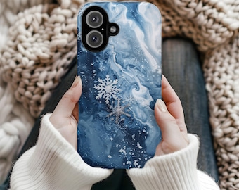 Milky Marble Ice & Blue Phone Case for iPhone, Google Pixel, Samsung Winter Tech Accessory