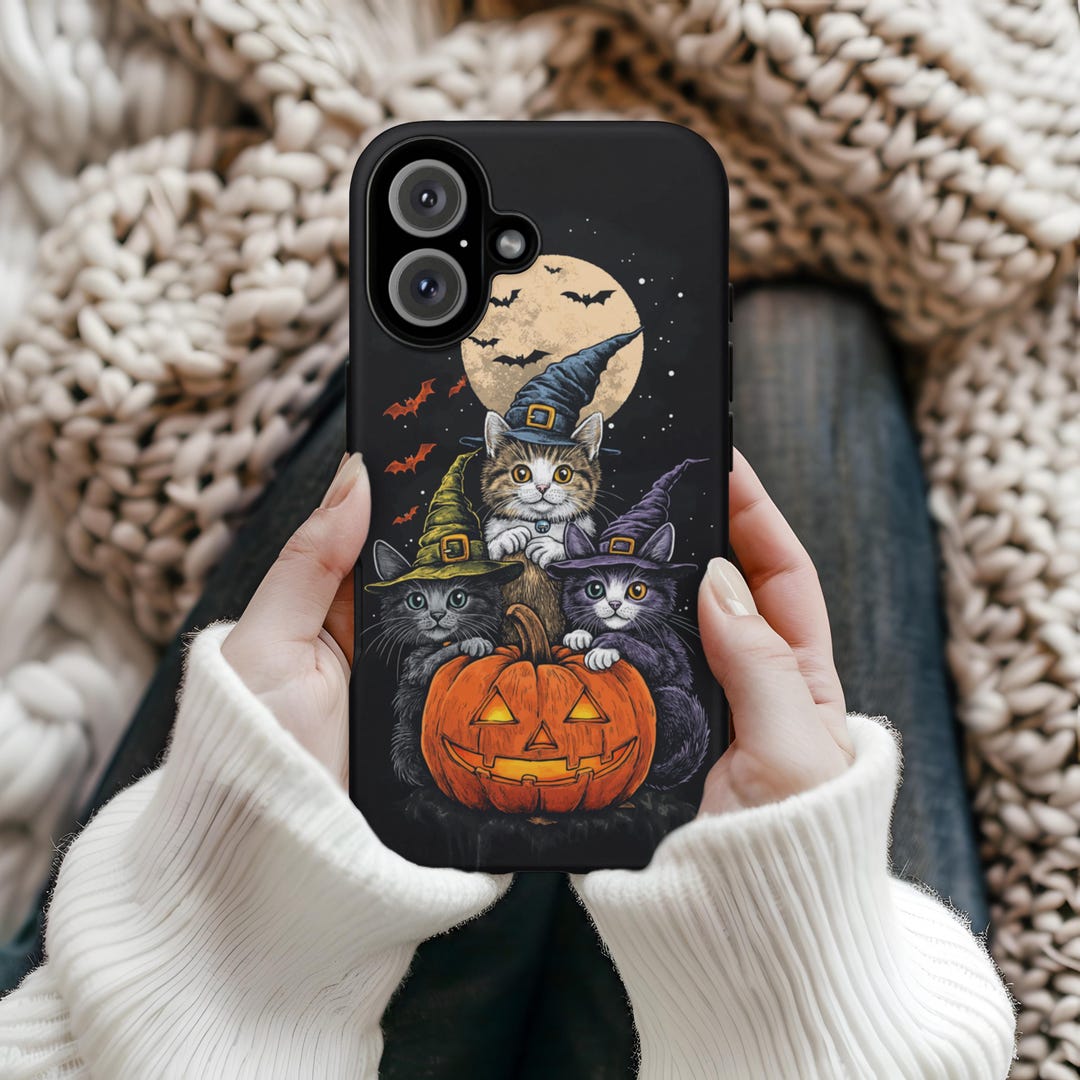 Cute Witch Cats Trick-or-treat Jack O Lantern Ghost & Pumpkins Witches ...