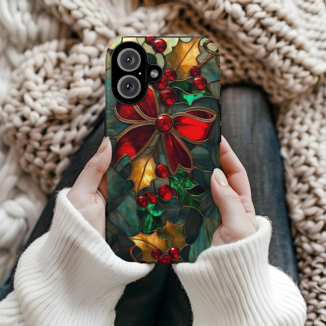 Red Bow & Berries Christmas Faux Mosaic Tough Phone Case | Cover for ...