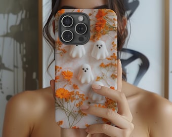Cute 3D Ghosts Halloween Spooky Fall iPhone Tough Cases, Autumn Scary Haunted House Samsung S25, Dark Academia Goth Lover Gift, Witchy