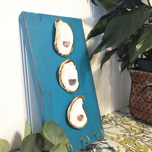 Oyster shell key holder Shell wall art or table decoration, shell art, coastal art