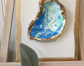 Gilded Oyster Shell on Canvas, Oyster Art, Oyster Shells, Coastal Home ...