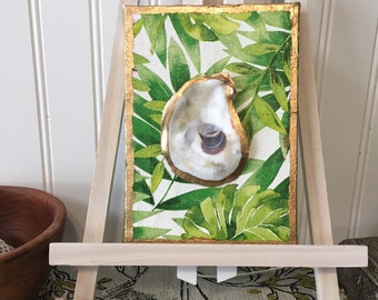 Gilded Oyster Shell on Canvas, Oyster Art, Oyster Shells, Coastal Home ...