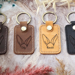 Custom Leather Pet Keychain,Bunny Mom Gifts,Custom Pet Keyring for Rabbit Lovers,Pet Memorial Gift,Leather Key Holder for Rabbit Owners